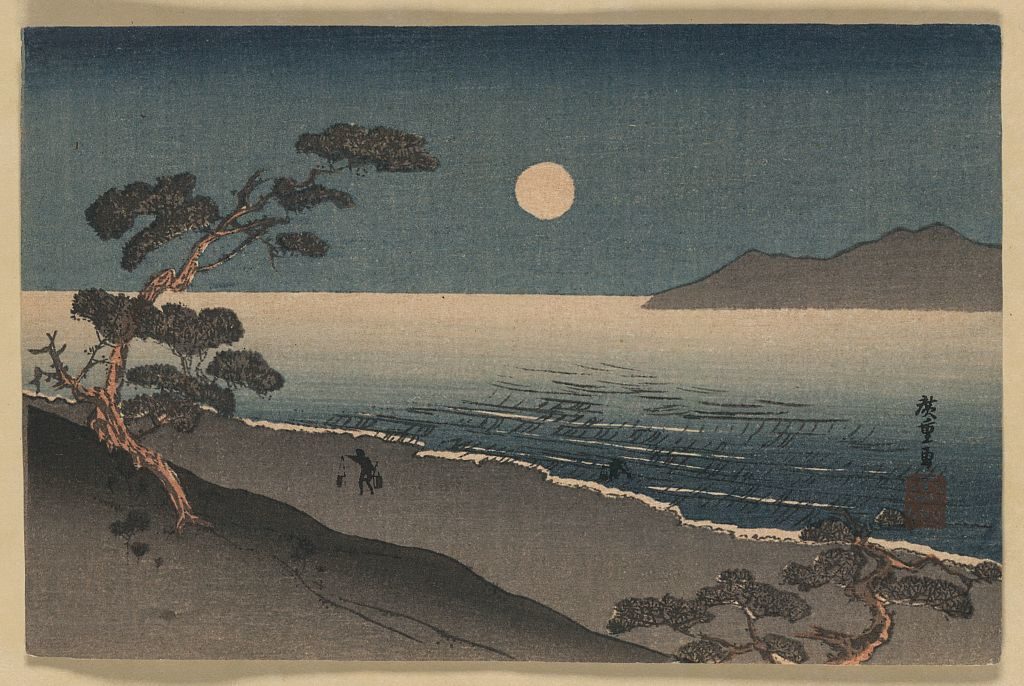 a fairy moon and a lonely shore ukiyo-e japanese woodblock print